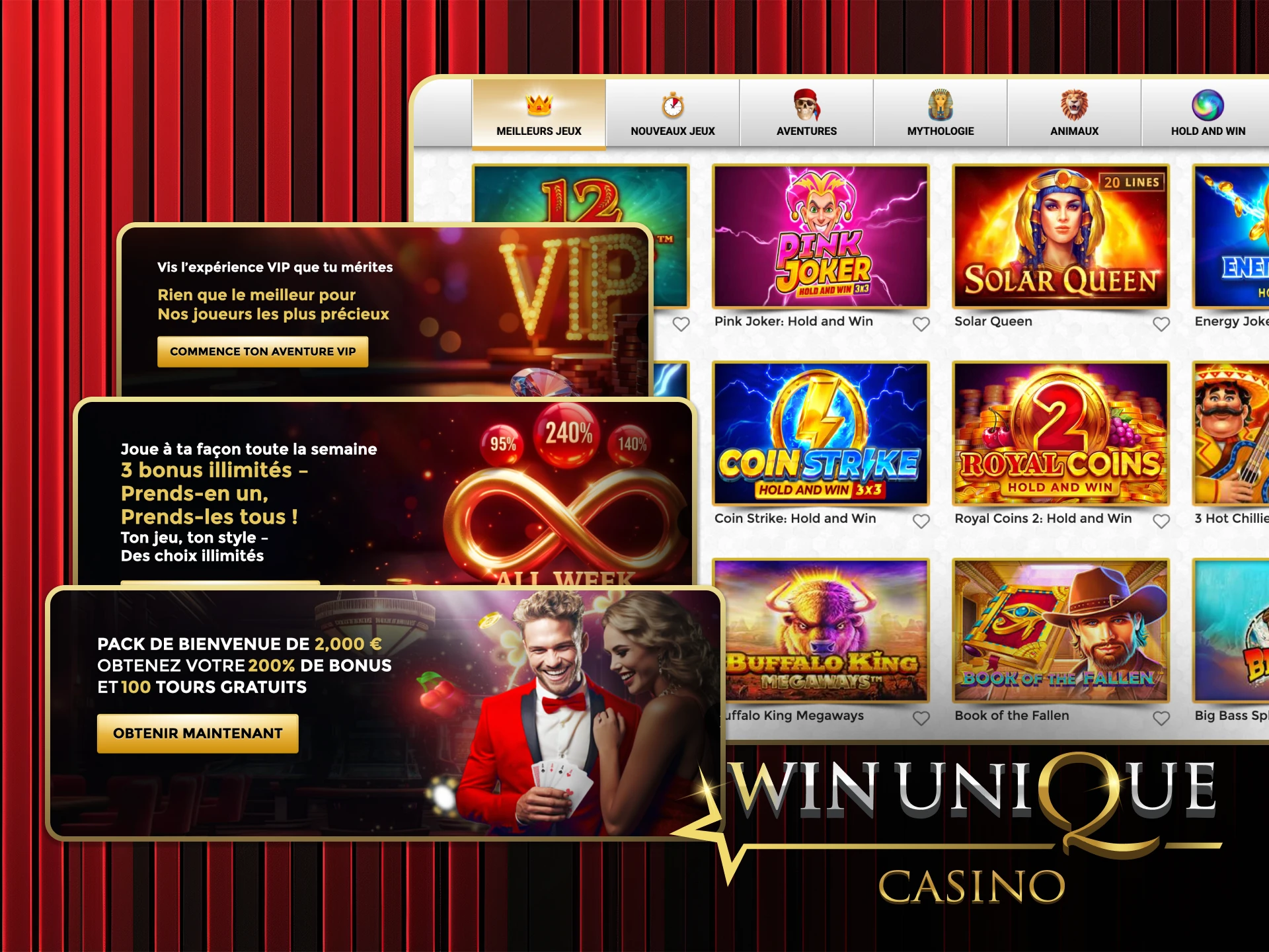 Profitez d'offres de bonus et de récompenses incroyables sur les jeux de casino sur Win Unique Casino.