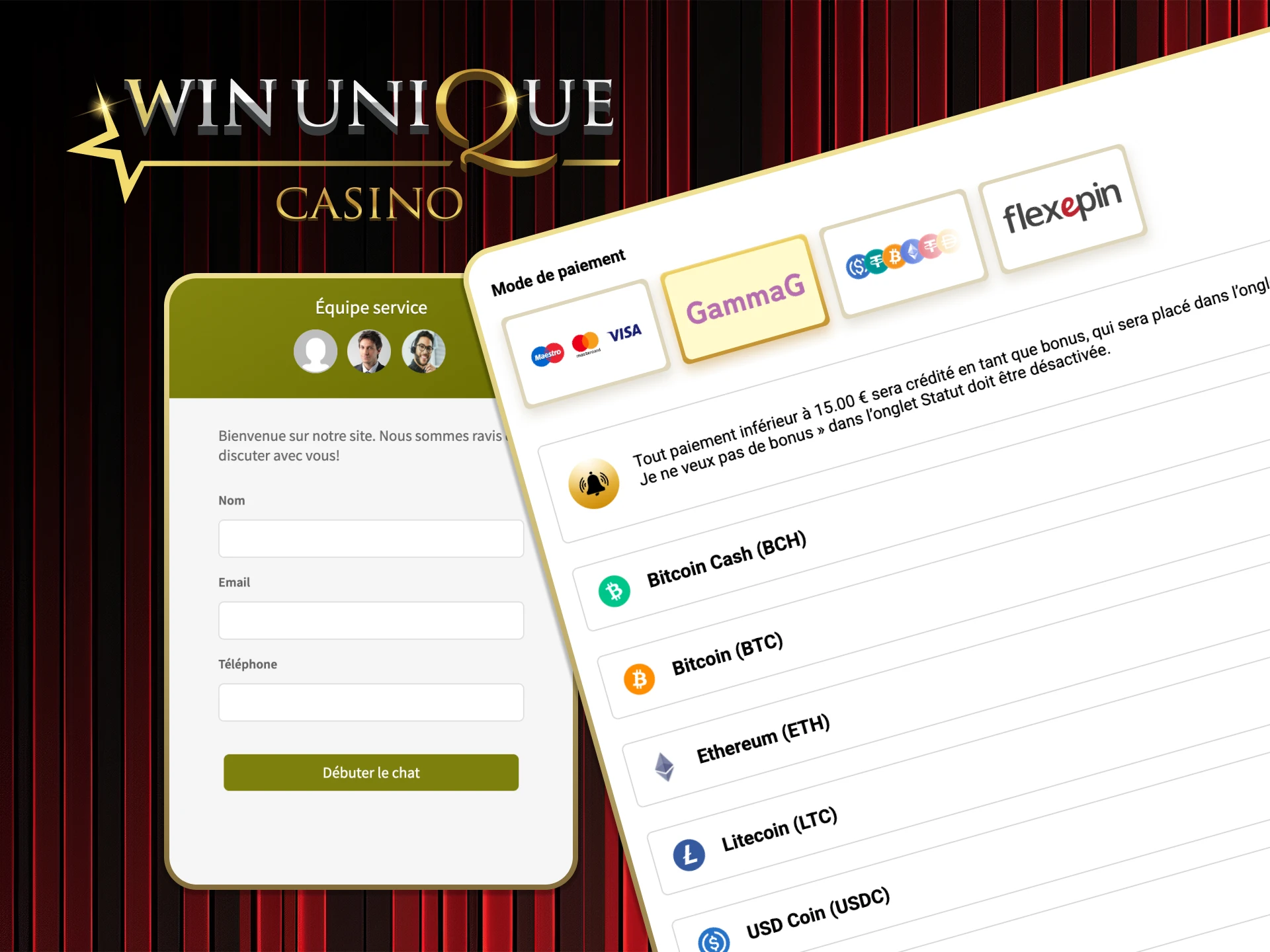 Obtenez l'aide d'experts pour vos dépôts sur Win Unique Casino.