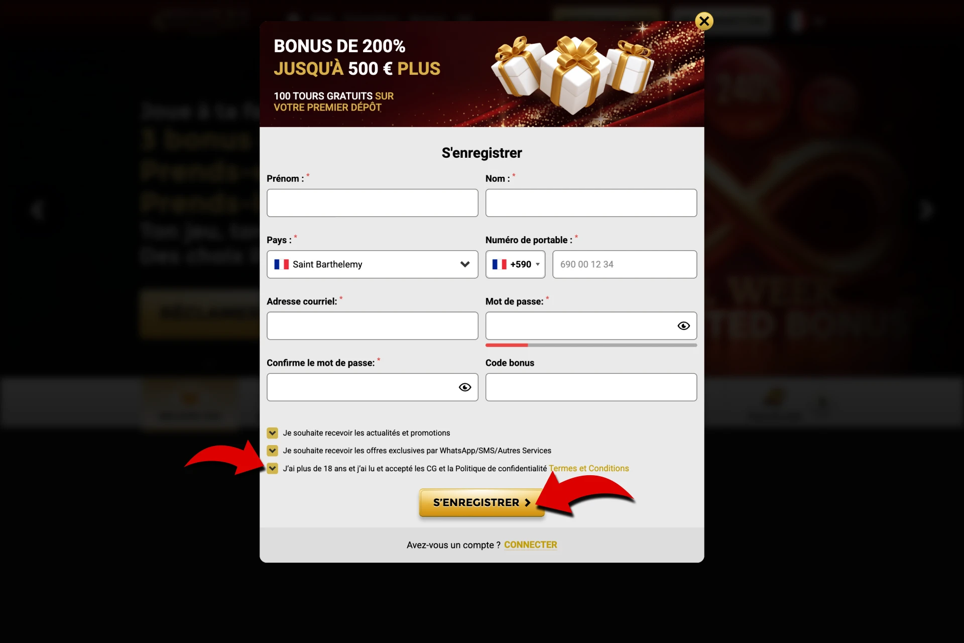 Terminez le processus d'inscription et accédez aux jeux Win Unique Casino.