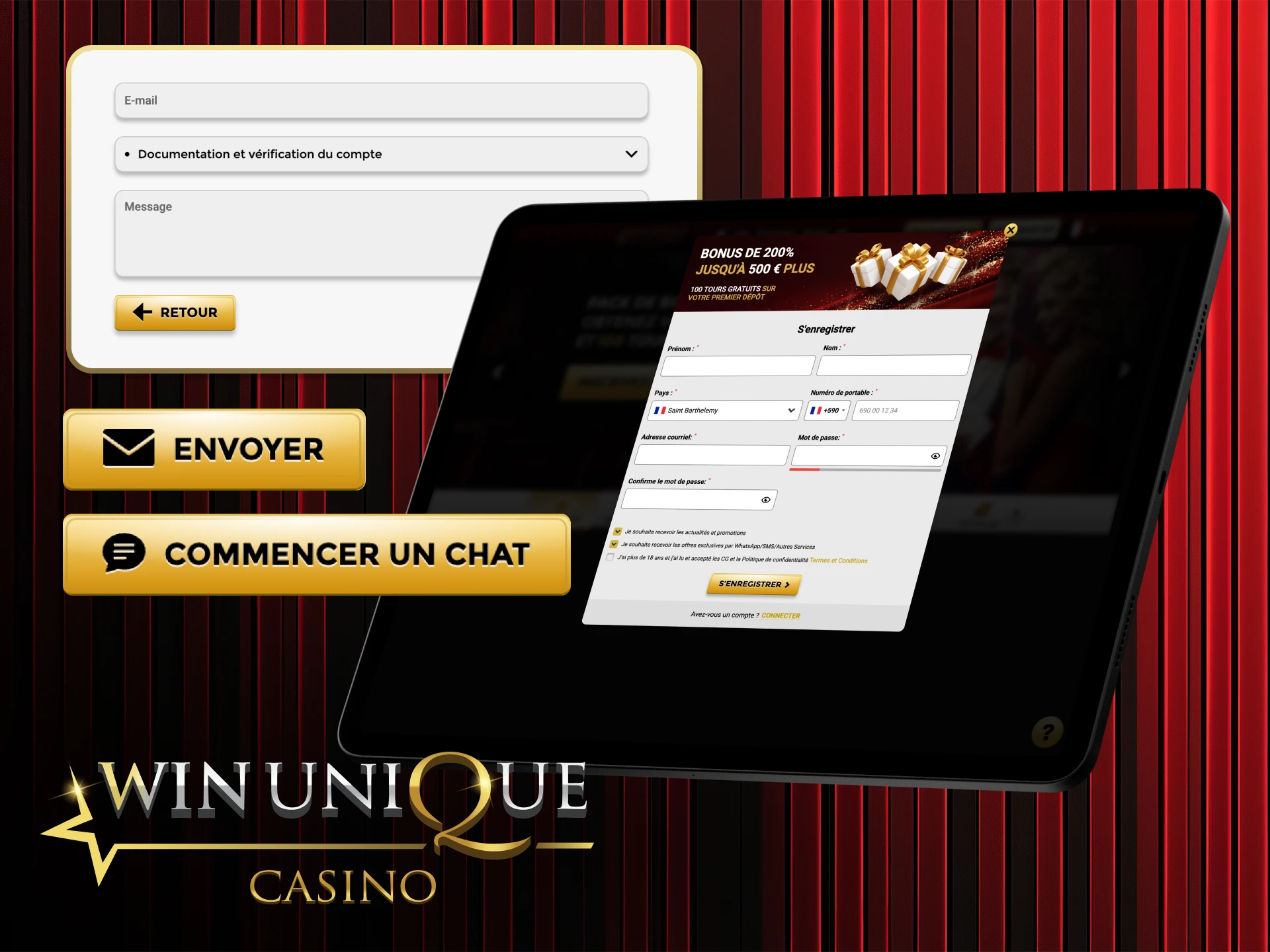 Contactez l'assistance de Win Unique Casino pour obtenir de l'aide concernant la configuration de votre compte.