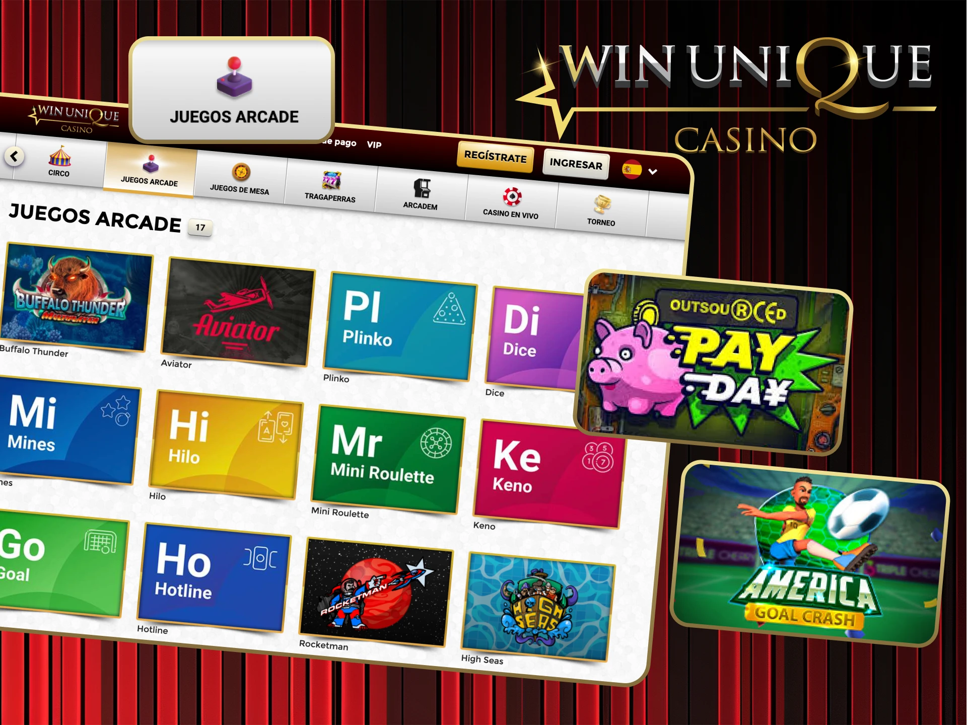 Diviértete con juegos estilo arcade en Win Unique Casino.